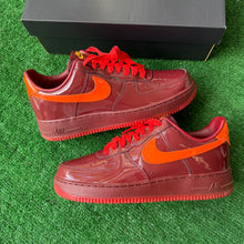 Load image into Gallery viewer, Nike Patent Leather Dark Team Red Air Force 1s Size 9.5
