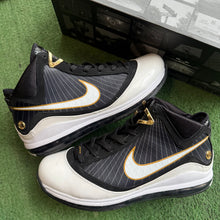 Load image into Gallery viewer, Nike LeBron Black White Gold 7s Size 11
