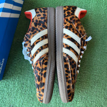 Load image into Gallery viewer, Adidas Preloved Red Leopard Sambas Size 11W/9.5M
