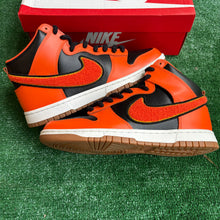 Load image into Gallery viewer, Nike Chenille Swoosh Safety Orange High Dunks Size 11

