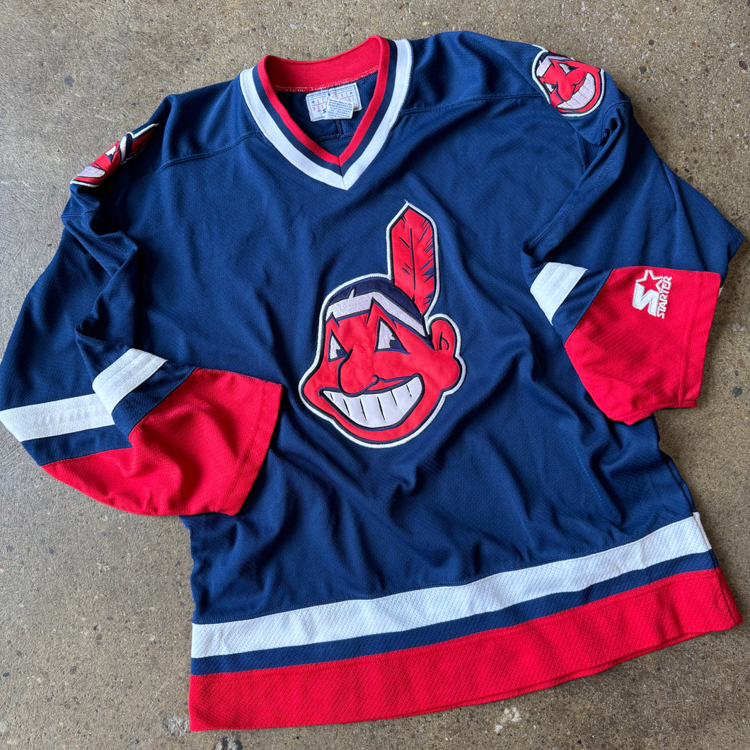 Vintage Cleveland Indians Starter Hockey Jersey Size L