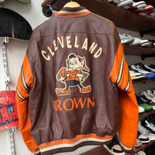 Load image into Gallery viewer, Vintage Cleveland Browns Mirage Leather Jacket Size XL
