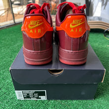 Load image into Gallery viewer, Nike Patent Leather Dark Team Red Air Force 1s Size 9.5
