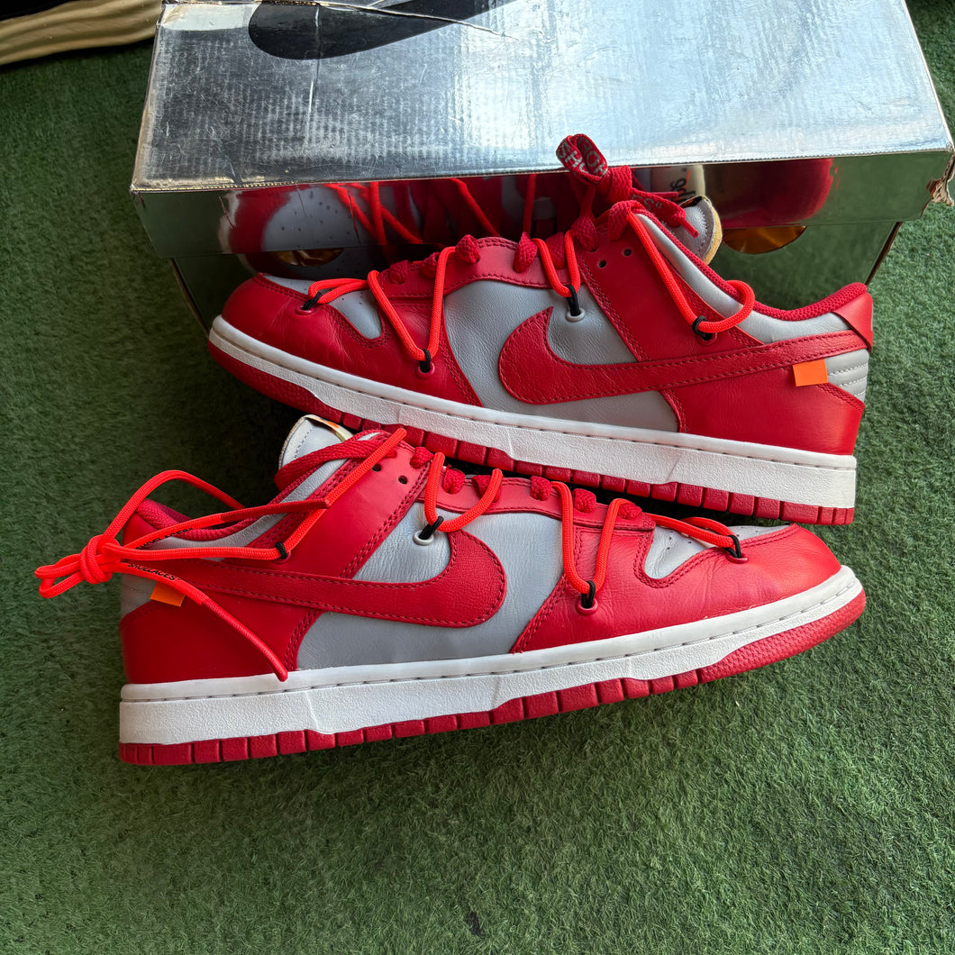 Nike OFF WHITE University Red Low Dunks Size 10