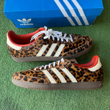 Load image into Gallery viewer, Adidas Preloved Red Leopard Sambas Size 11W/9.5M
