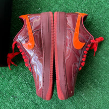 Load image into Gallery viewer, Nike Patent Leather Dark Team Red Air Force 1s Size 9.5
