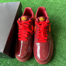 Load image into Gallery viewer, Nike Patent Leather Dark Team Red Air Force 1s Size 9.5
