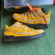 Load image into Gallery viewer, Nike Off White University Gold Rubber Low Dunks Size 8.5
